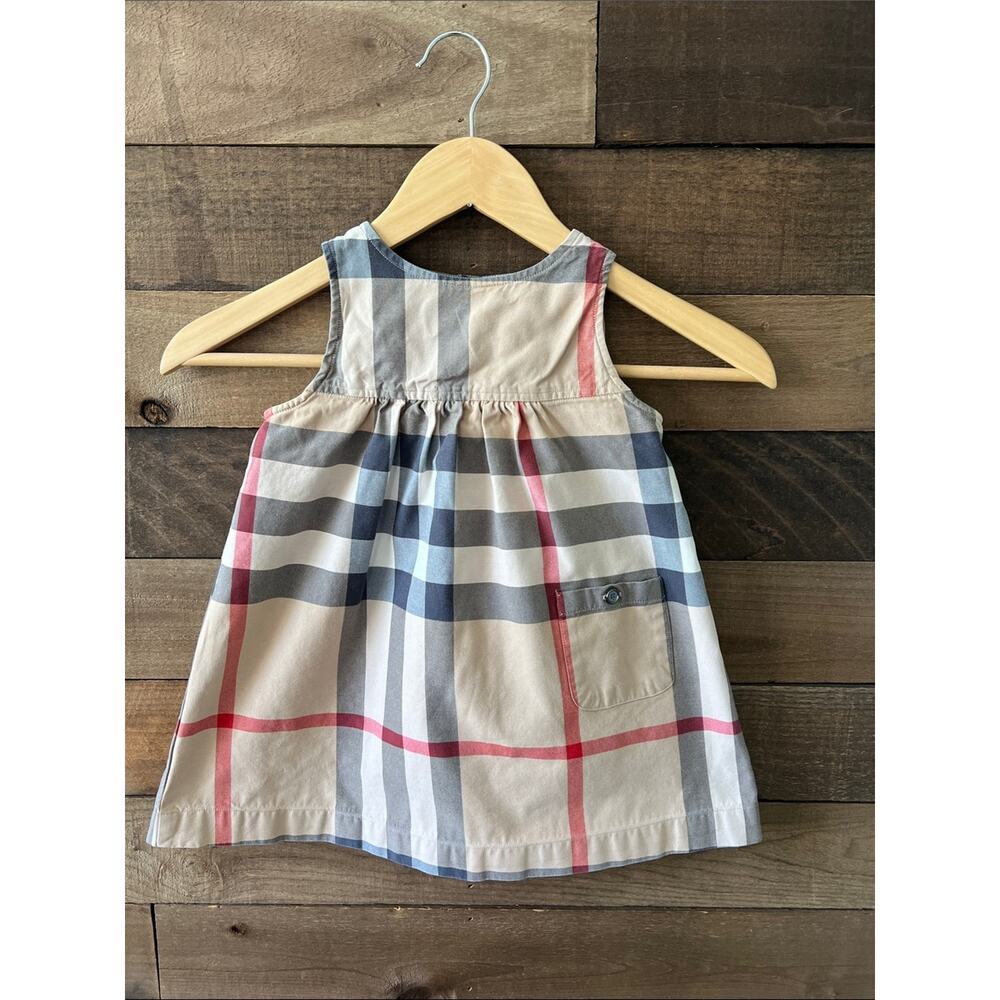 Burberry Beige Plaid Cotton Sleeveless Dress with Red and Blue Stripes
